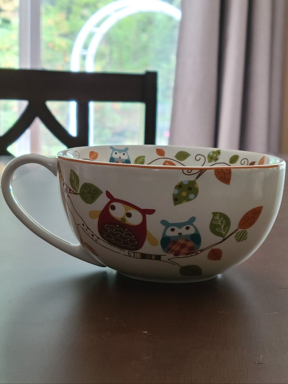 222 Fifth Enchanted Woods Autumn Whimsical Owl Jumbo Soup Mug Oversized 20oz
